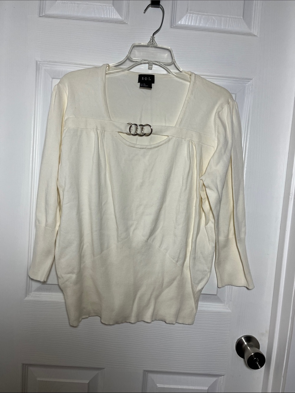 R Q T Originals Cream Scoop-Neck Sweater with Triple-Ring Detail